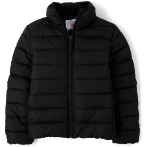 imageThe Childrens Place Girls Medium Weight Puffer Jacket Windresistant WaterresistantBlack