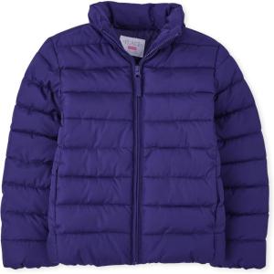 imageThe Childrens Place Girls Medium Weight Puffer Jacket Windresistant WaterresistantDeep Purple