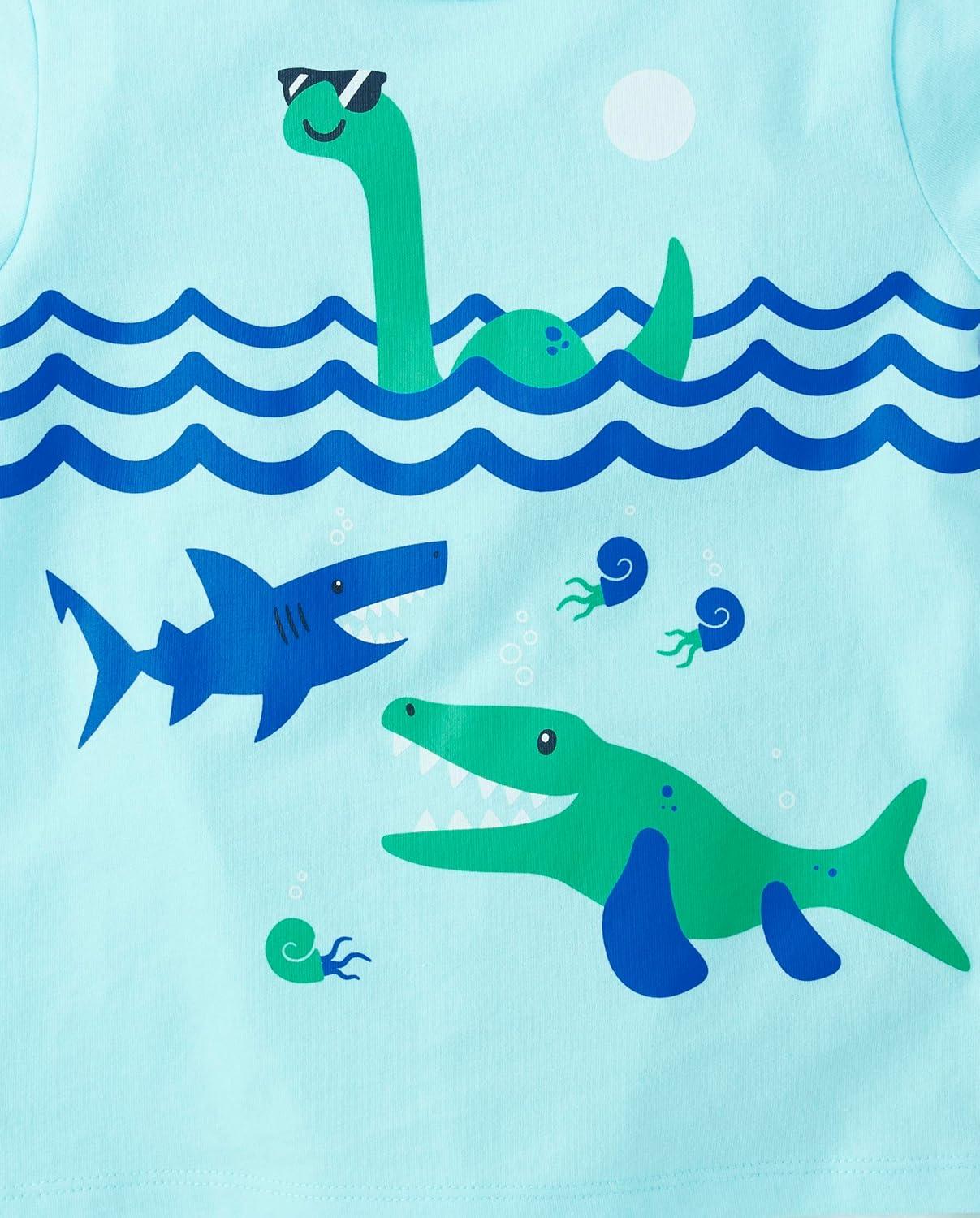 imageThe Childrens Place BabyBoys and Toddler DinoAnimalsSharks Short Sleeve Graphic TShirts3 PackDino BikeDinoSea Creature