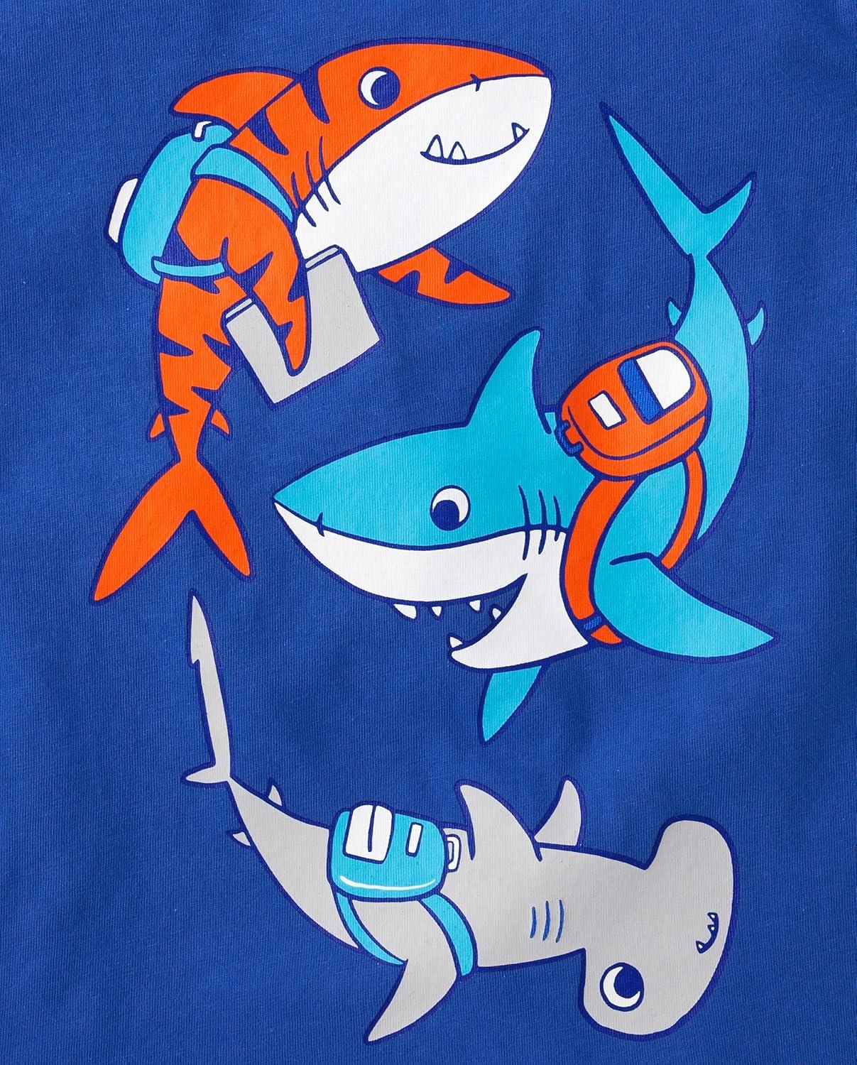 imageThe Childrens Place BabyBoys and Toddler DinoAnimalsSharks Short Sleeve Graphic TShirts3 PackSharksMonster BusBear School Bus