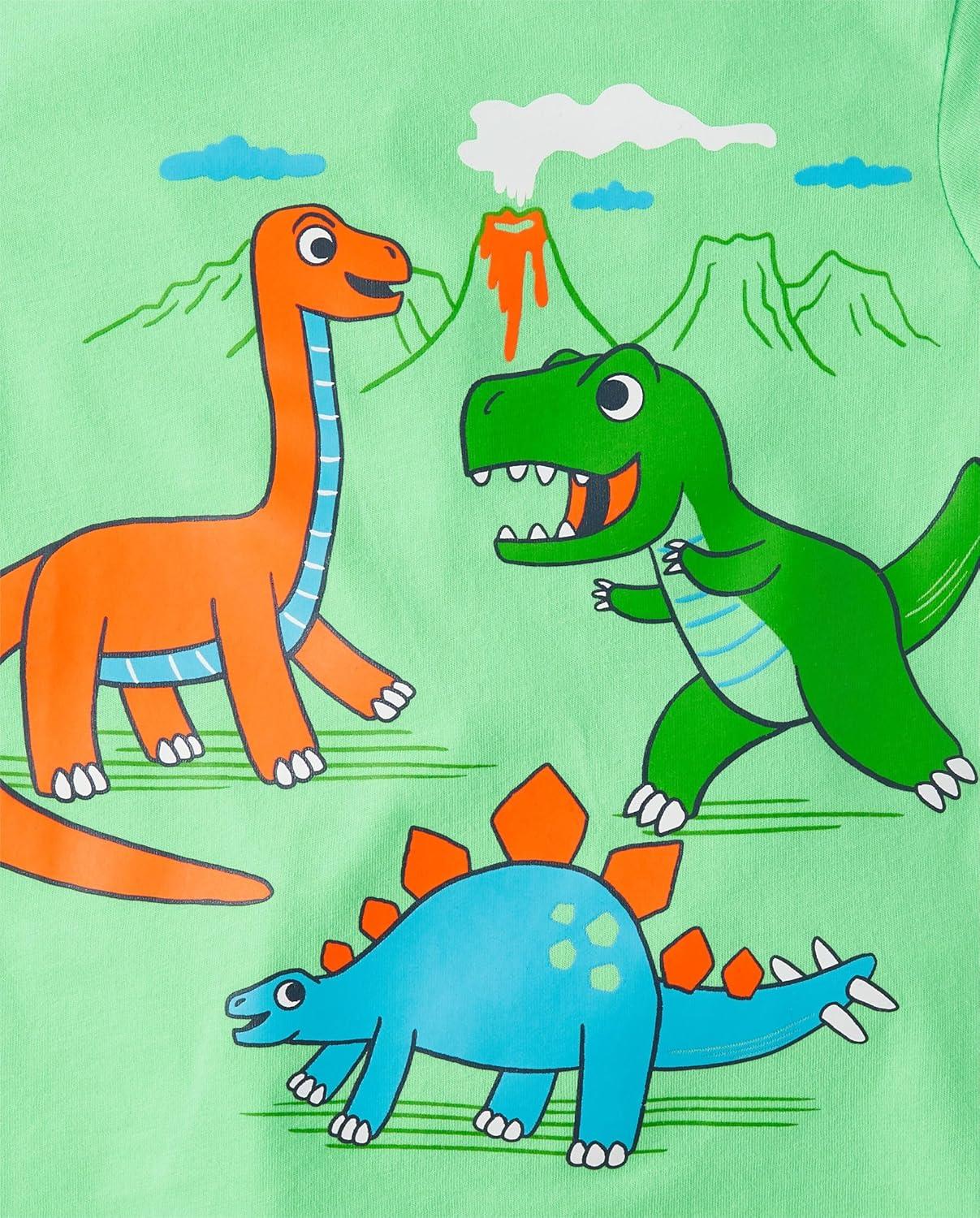 imageThe Childrens Place BabyBoys and Toddler DinoAnimalsSharks Short Sleeve Graphic TShirts3 PackSportsSoccerDino Volcano