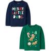 imageThe Childrens Place Baby and Toddler All HolidaysBirthdays Long Sleeve Graphic TShirts2 PackDino GingerbreadMerry Dude