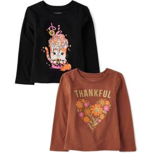 imageThe Childrens Place Baby and Toddler All HolidaysBirthdays Long Sleeve Graphic TShirts2 PackCat DrinkCutest Pumpkin