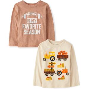 imageThe Childrens Place Baby and Toddler All HolidaysBirthdays Long Sleeve Graphic TShirts2 PackPumpkin TractorsFootball Fav Season
