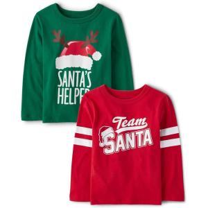 imageThe Childrens Place Baby and Toddler All HolidaysBirthdays Long Sleeve Graphic TShirts2 PackSanta HelerTeam Santa