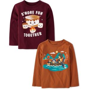 imageThe Childrens Place Baby and Toddler All HolidaysBirthdays Long Sleeve Graphic TShirts2 PackSmore FunCanoe Animals