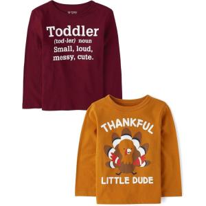 imageThe Childrens Place Baby and Toddler All HolidaysBirthdays Long Sleeve Graphic TShirts2 PackToddler DefinitionThankful Dude