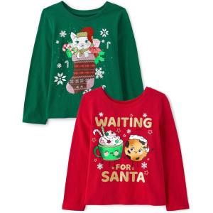 imageThe Childrens Place Baby and Toddler All HolidaysBirthdays Long Sleeve Graphic TShirts2 PackWaiting SantaCat Stocking
