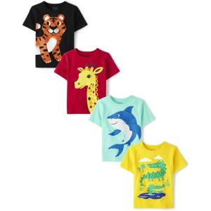 imageThe Childrens Place Baby and Toddler Boys Animal Short Sleeve Graphic TShirts MultipackSharkGatorGiraffeTiger