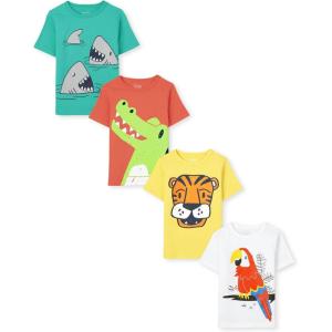 imageThe Childrens Place Baby and Toddler Boys Animal Short Sleeve Graphic TShirts MultipackSharkParrotAlligatorTiger