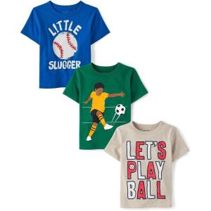 imageThe Childrens Place Baby and Toddler Boys Vehicle Short Sleeve Graphic TShirts MultipackLittle SluggerSoccerPlay Ball