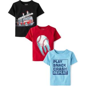 imageThe Childrens Place Baby and Toddler Boys Vehicle Short Sleeve Graphic TShirts MultipackPlay RepeatFire TruckBaseball