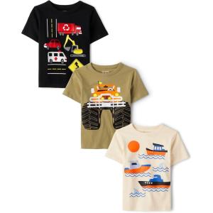 imageThe Childrens Place Baby and Toddler Boys Vehicle Short Sleeve Graphic TShirts MultipackTruckBoatEmergency Trucks