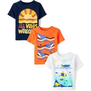 imageThe Childrens Place BabyBoys and Toddler DinoAnimalsSharks Short Sleeve Graphic TShirts3 PackAll VibesSharksOcean
