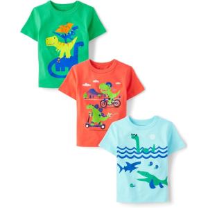 imageThe Childrens Place BabyBoys and Toddler DinoAnimalsSharks Short Sleeve Graphic TShirts3 PackDino BikeDinoSea Creature