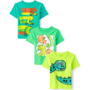 imageThe Childrens Place BabyBoys and Toddler DinoAnimalsSharks Short Sleeve Graphic TShirts3 PackDino CarsDinoDinos
