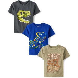 imageThe Childrens Place BabyBoys and Toddler DinoAnimalsSharks Short Sleeve Graphic TShirts3 PackIguanaCamo DinoSmart Cool