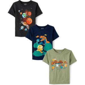 imageThe Childrens Place BabyBoys and Toddler DinoAnimalsSharks Short Sleeve Graphic TShirts3 PackPlanetsDinosSmores