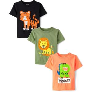 imageThe Childrens Place BabyBoys and Toddler DinoAnimalsSharks Short Sleeve Graphic TShirts3 PackRoarTigerLion