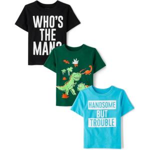 imageThe Childrens Place BabyBoys and Toddler DinoAnimalsSharks Short Sleeve Graphic TShirts3 PackThe ManDinosHandsome Trouble