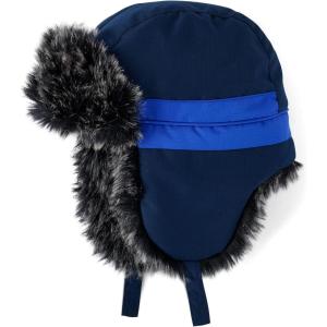 imageThe Childrens Place UnisexBaby and Toddler Winter Trapper Kids Hat with Earflaps Chin Strap and Faux TrimBlackBlue