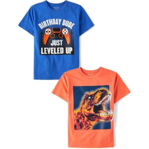 imageThe Childrens Place Boys All HolidaysBirthdays Short Sleeve Graphic TShirts2 PackBirthday Dude GamerDino
