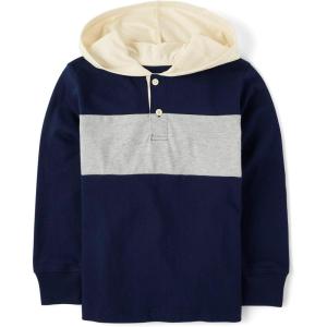 imageThe Childrens Place Boys Everyday Casual Hooded Long Sleeve TShirtTidal Colorblock