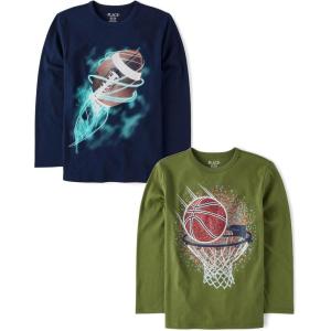 imageThe Childrens Place Boys GamerCarsSports Long Sleeve Graphic TShirts2 PackBasketball HoopFootball