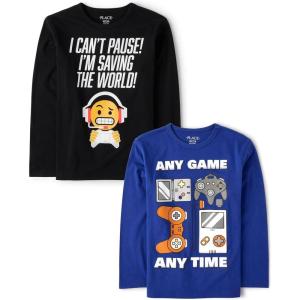 imageThe Childrens Place Boys GamerCarsSports Long Sleeve Graphic TShirts2 PackCant PauseAny Game