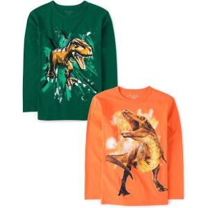 imageThe Childrens Place Boys GamerCarsSports Long Sleeve Graphic TShirts2 PackDino LightningDino Sketch