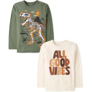 imageThe Childrens Place Boys GamerCarsSports Long Sleeve Graphic TShirts2 PackGood VibesDino Bones