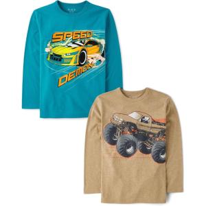 imageThe Childrens Place Boys GamerCarsSports Long Sleeve Graphic TShirts2 PackMonster TruckSpeed Demon