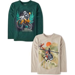 imageThe Childrens Place Boys GamerCarsSports Long Sleeve Graphic TShirts2 PackMotorbikeHelicopter