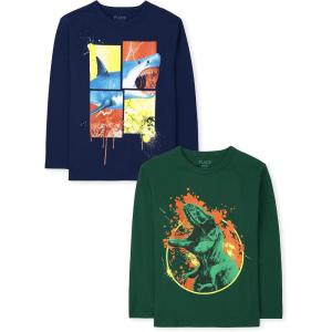 imageThe Childrens Place Boys GamerCarsSports Long Sleeve Graphic TShirts2 PackSharkDino 2pack