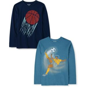 imageThe Childrens Place Boys GamerCarsSports Long Sleeve Graphic TShirts2 PackSoccer PlayerBasketball