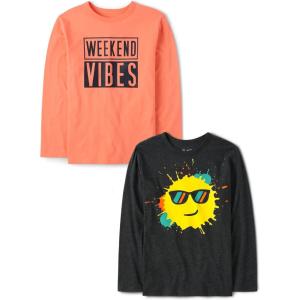 imageThe Childrens Place Boys GamerCarsSports Long Sleeve Graphic TShirts2 PackWkend VibesSplatter Smile 2pack