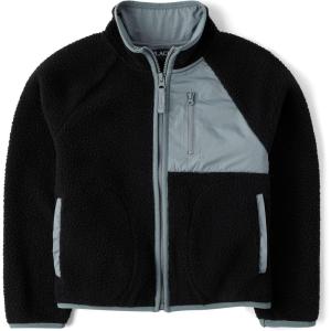 imageThe Childrens Place boys Long Sleeve Sherpa Fleece Full Zip JacketBlack