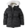 imageThe Childrens Place girls Medium Weight Long Puffer Jacket Windresistant WaterresistantBlackWhite Lined