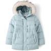 imageThe Childrens Place girls Water and Wind Resistant Hooded Zip Front Mid Length Puffer Jacket Faux Fur LinedFrosty