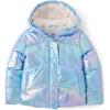 imageThe Childrens Place girls Water and Wind Resistant Hooded Zip Front Puffer Jacket Microfleece LinedBlue Iridescent