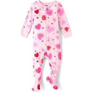 imageThe Childrens Place Baby Girls and Toddler Long Sleeve 100 Cotton ZipFront One Piece Footed PajamaVday Hearts