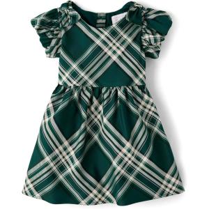 imageThe Childrens Place Baby Girls and Toddler Short Sleeve Dressy DressesBalt Green Plaid