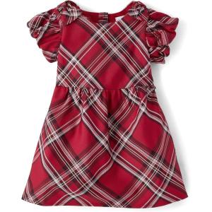 imageThe Childrens Place Baby Girls and Toddler Short Sleeve Dressy DressesRed Ochre Plaid