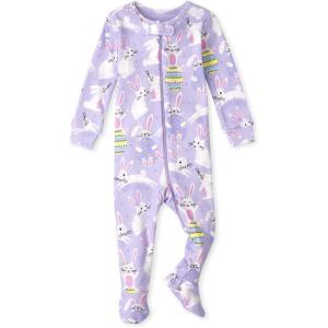 imageThe Childrens Place BabyGirls and Toddler Long Sleeve ZipFront Snug Fit 100 Cotton 1 or 2 Piece SetLavender Easter Bunnies