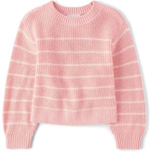 imageThe Childrens Place Girls Long Sleeve Crew Neck Pullover SweaterFuzzy Pink Stripe