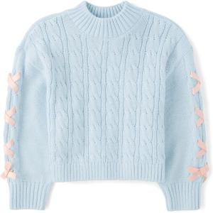 imageThe Childrens Place Girls Long Sleeve Pullover Cable Knit SweaterSoft Sky Ribbon