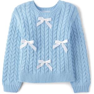 imageThe Childrens Place BabyGirls and Toddler Long Sleeve Crew Neck Pullover SweaterParty Blue Bows