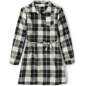imageThe Childrens Place Big Girls Long Sleeve Casual DressBlack  White Plaid