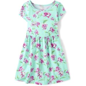 imageThe Childrens Place Girls Short Sleeve Casual Everyday DressesFloral Aqua