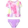 imageThe Childrens Place Girls and Toddler Short Sleeve Rashguard SwimsetNeon Tie Dye